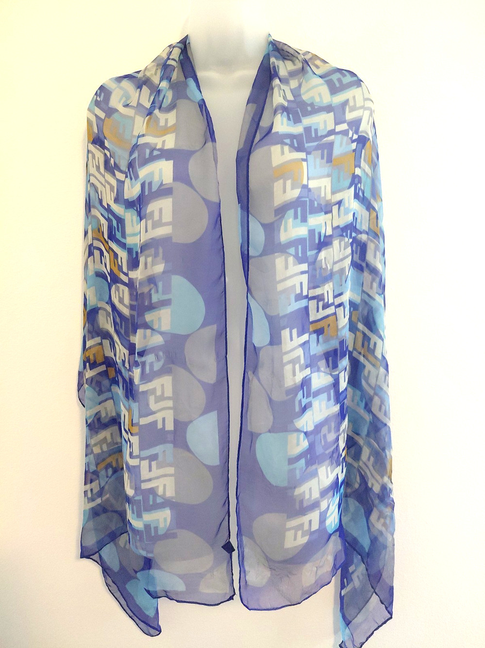 Fendi Sheer Scarf MOD Silk LOGO Vintage Classic Quite Luxury Italy Retro Chic